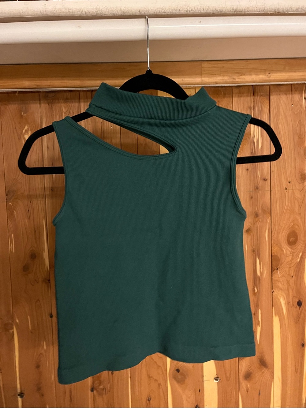 Mock Neck Cutout Ribbed Tank Top in Deep Teal